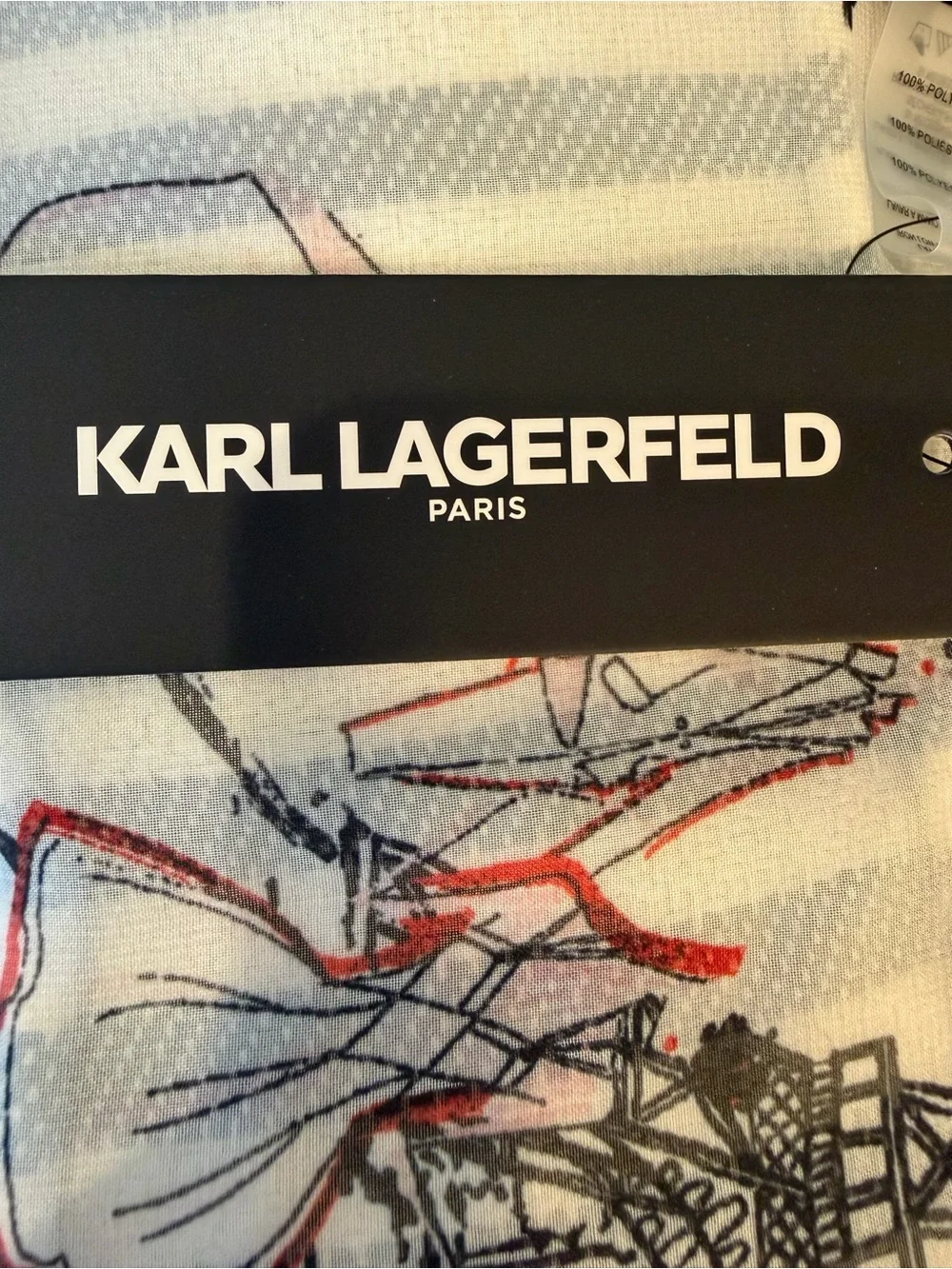 KARL LAGERFELD🇫🇷🥖Parisian Eiffel TowerChiffon-like,lightweight Wrap Scarf❤️🖤RARE